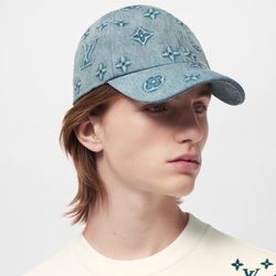 Louis Vuitton LV Monogram Jacquard Washed Denim Canvas Embossed Baseball Hat  
