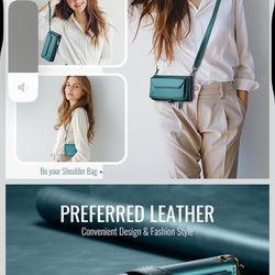 3-3 Wallet Case Compatible with iPhone 13 RFID Blocking 10-Card Holder Soft PU Leather Magnetic Snap Shoulder Strap Zipper Pocket Phone Case Fit for i