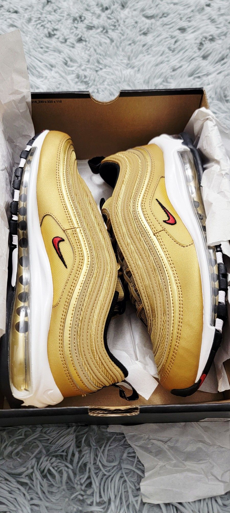 Size 10.5 Men's Nike Air Max 97 OG Gold Bullet Varsity Red DM0028-700.
