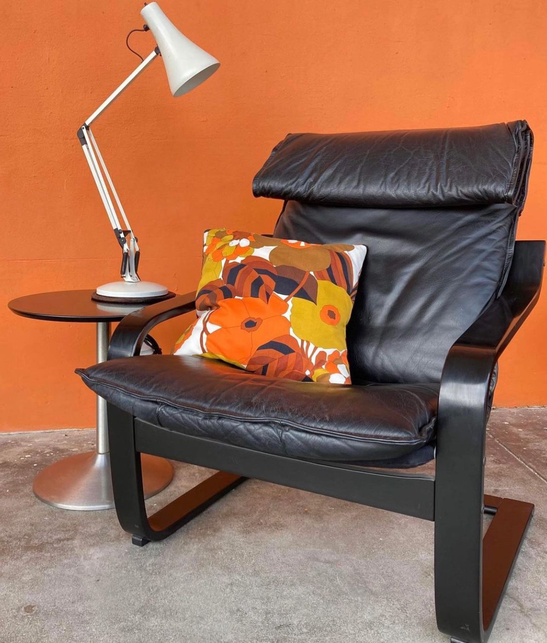 Vintage Danish Sling Lounge Black Leather Chair
