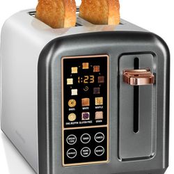 SEEDEEM Toaster 2 Slice, Stainless Steel Toaster LCD Display & Touch Buttons, 6 Bread Selection, 7 Shade Setting, 1.5''Wide Slot, Removable Crumb Tray