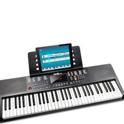 RockJam Compact 61 Key Keyboard with Sheet Music Stand, Power Supply, Piano Note Stickers & Simply Piano Lessons

