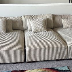 Oversized Corduroy Cream Convertible Sofa Sleeper