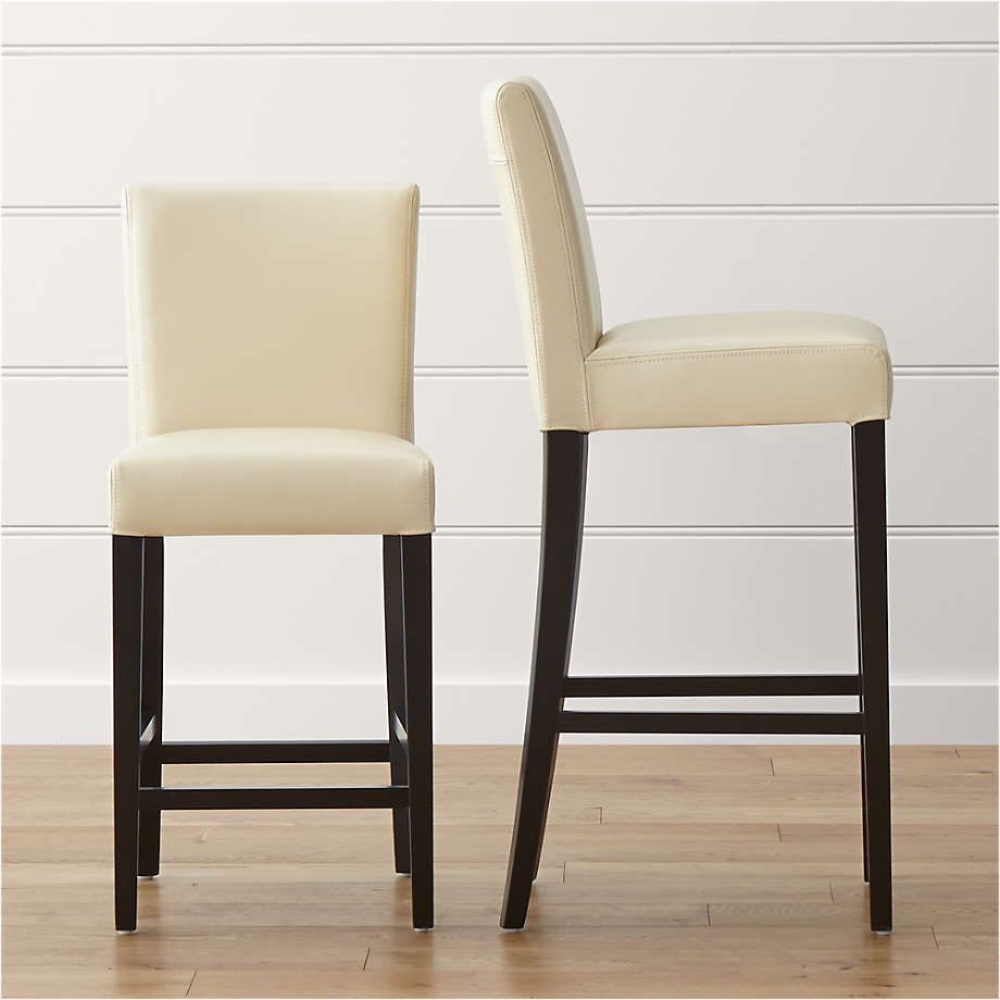 Crate and Barrel - Lowe Ivory Leather Bar Stools (set of two)