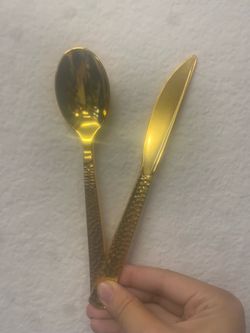 60 pcs golden plastic flatware spoon and knife for party