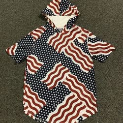 Carbon womens size large Patriotic 4th of July hooded Stars and Stripes tunic top shirt - worn once like new 