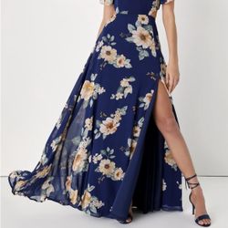 Lulus Navy Blue Floral Maxi Dress