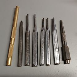 Vintage Craftsman & Mayhew Punches Lot Made in USA Brass, Center, and Pin Punch