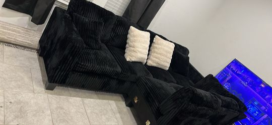 All Black suede sectional couch