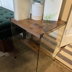 2 Side Tables Made Of Hard Wood & Glass