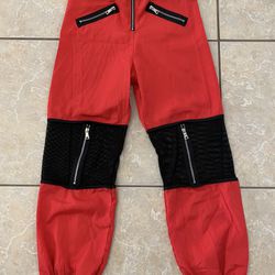 RED SUPERSTAR PANTS WITH FISHNET ZIPPERS