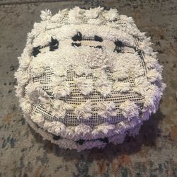 Shaggy cream Tufted Moroccan Ottoman Footstool Or Chair  
