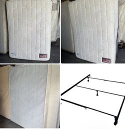 3 pc: beige color Angel Touch pillow top full size mattress $95, metal bed frame $45, box spring $45