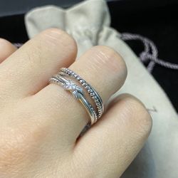  Silver Diamond Crossover Ring Size 7 