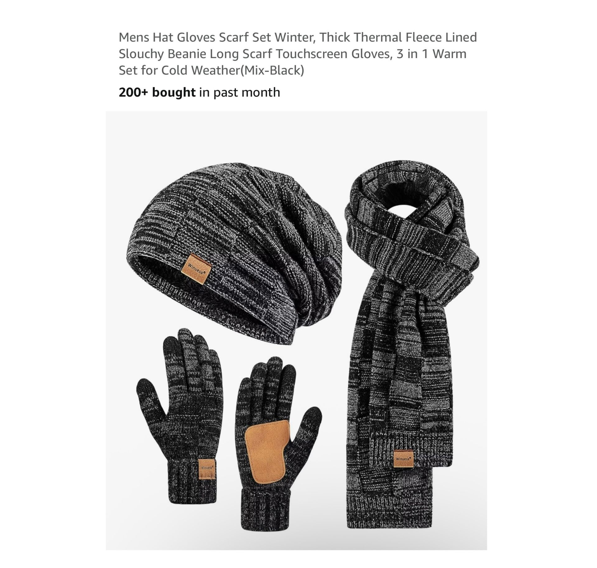Brand new Mens Hat Gloves Scarf Set Winter, Thick Thermal Fleece Lined Slouchy Beanie Long Scarf Touchscreen Gloves, 3 in 1 Warm Set for Cold Weather(