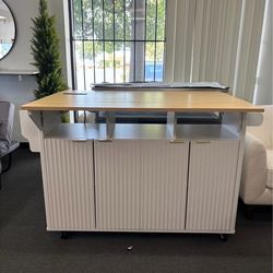 Brand New 55” Portable Kitchen Island with Drop Leaf