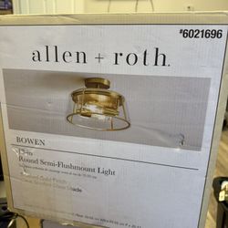 allen + roth Bowen 2 -Light 13-in Brushed Gold Semi Flush Mount Light