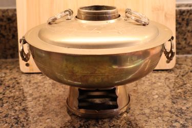 Vintage Ornate Korean Brass Brazier Fondue Cooker / Incense Burner / Hot Pot 5" Tall