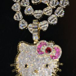 18 k Gold Plated Heart Chain & Hello Kitty Pendant 