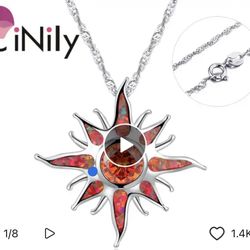 Silver, Orange, Opal, Starburst Pendant 1PEN37]