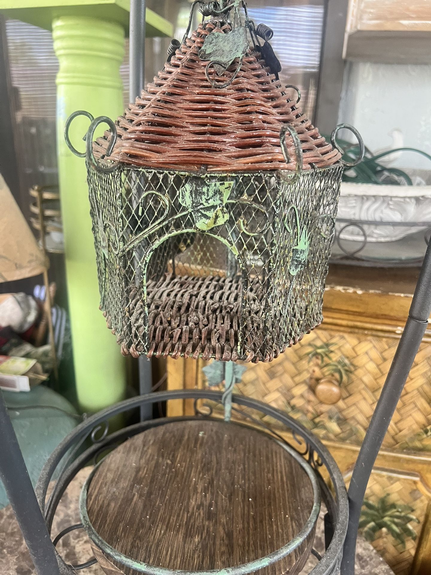 Plant Stand Metal And Wood Comes With A Bird Cage 29.50