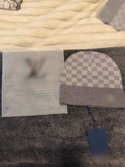 Gray Monogram Knit Beanie Hat with Tags