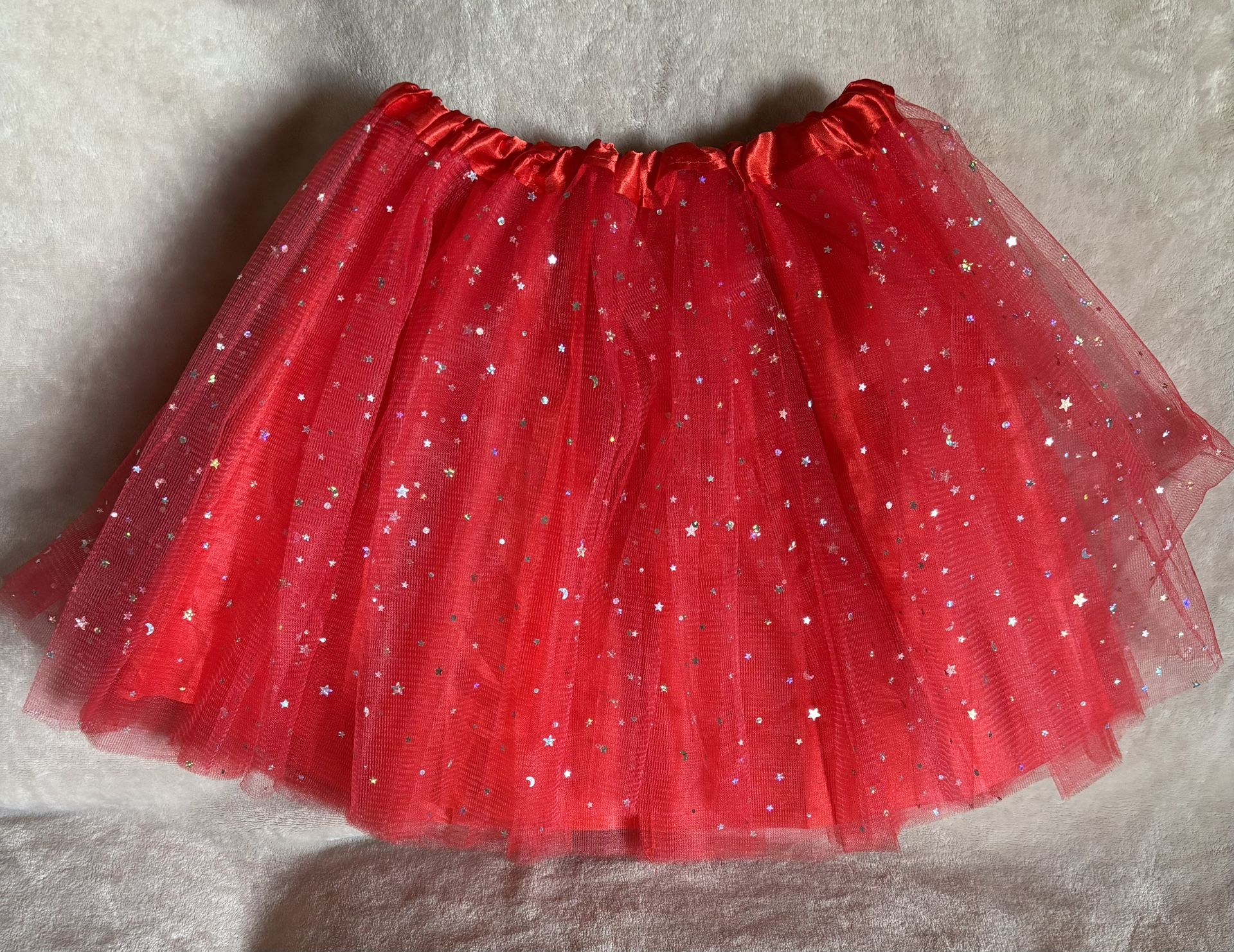 Girls Youth Red Silver Shimmery Stars Tutu Skirt