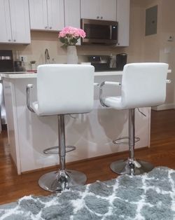 White Faux Leather Adjustable Bar Stools Set of 2