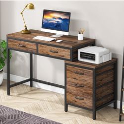 5-Drawer Computer Desk, Study Writing Table with Reversible Drawer Cabinet
