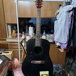 Vintage Burswood Black/Mahogany Right Hand Acoustic Guitar w/New Strings