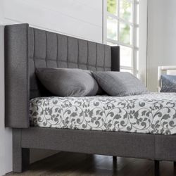 New Gray King Bed Frame With Headboard 