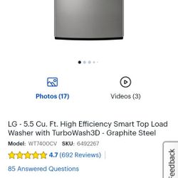 LG 5.5 Cub Smart Washer 