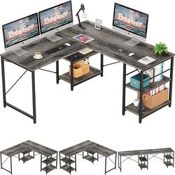 Customizable home office desk, corner or long with 2 workstations, with office chair