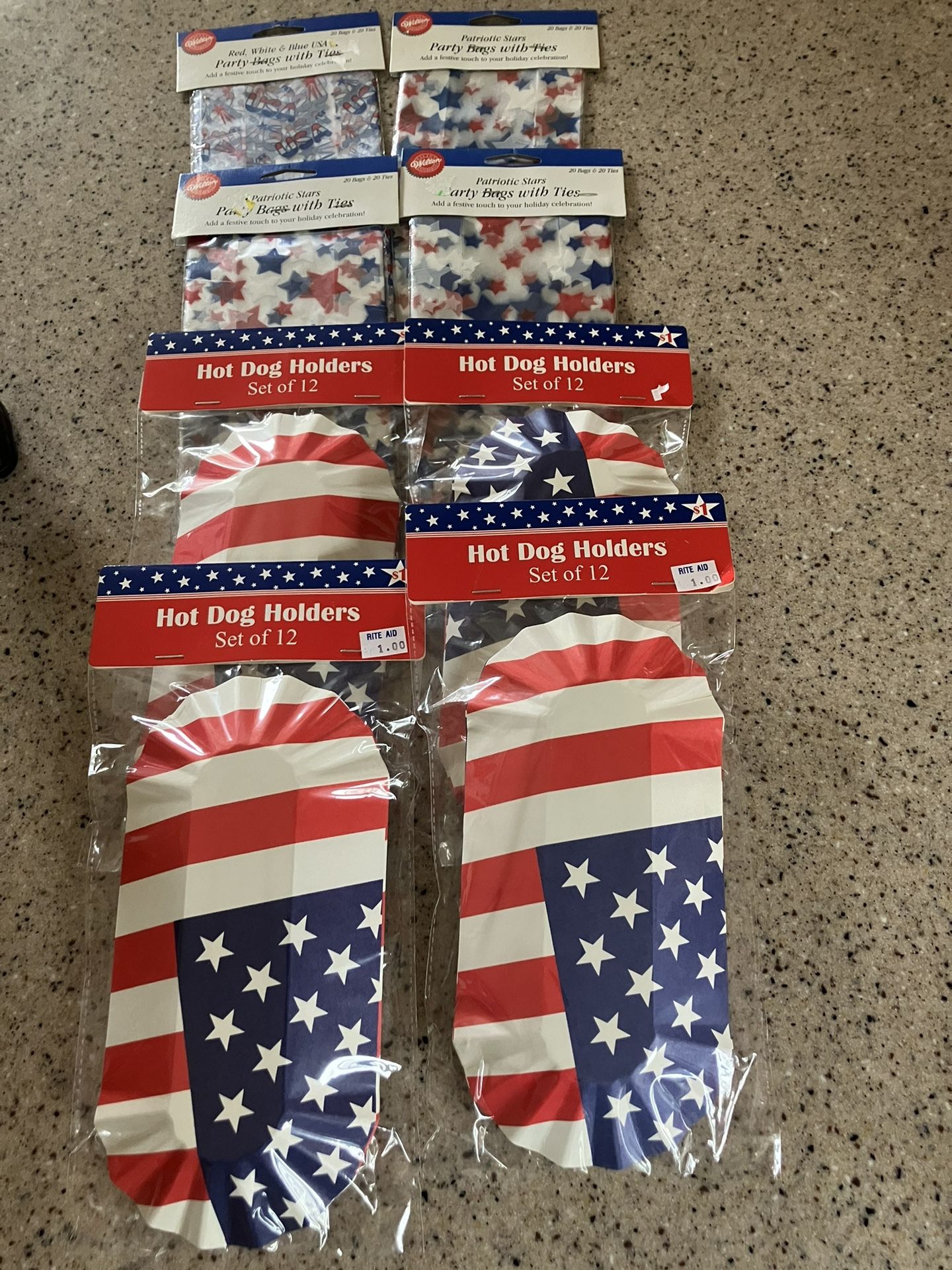 Red White And Blue Hotdog Holders And Party Bags New