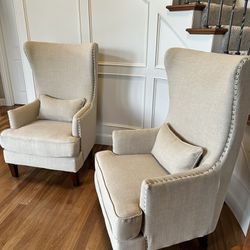 2 Large Upholstered Wingback Chair