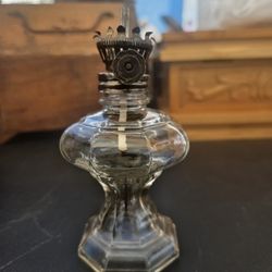 Vintage Clear Glass Oil Lamp with Metal Burner