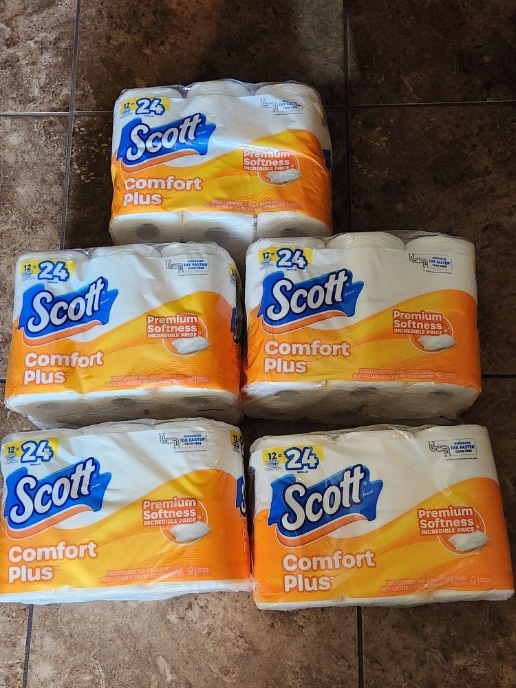 Brand New Packages Of Scott Comfort Plus Toilet Paper 12 Double Rolls =24 Regular Rolls