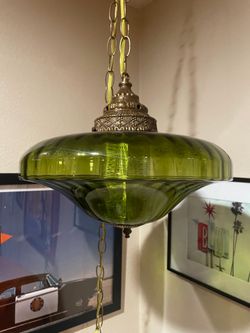 Vintage MCM green saucer swag lamp