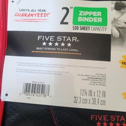 Five Star Zipper Binder, 2 Inch 3-Ring Binder for School, 530 Sheet Capacity, 3 Removable Tabbed File Folders, Black/Red
