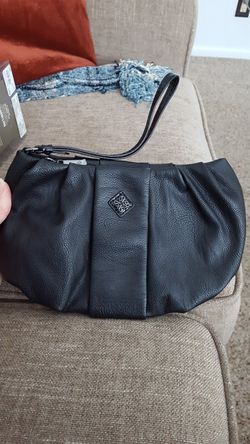 New black leather wristlet