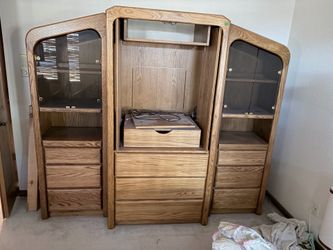 Solid Oak Entertainment Center / TV Armoire with Display Cabinets