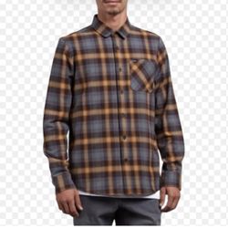 Volcom Men's Caden L/S Flannel Shirt Size L Modern Fit Khaki Plaid Outdoors