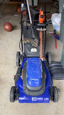 Kobalt electric mower. Trimmer and hedge trimmer.