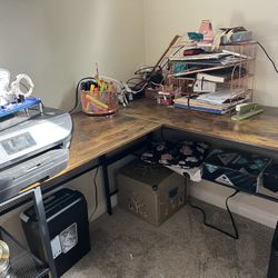 Desk, Printer, Shredder, Trays 