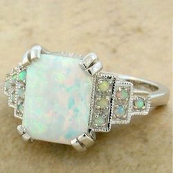 Vintage Style Opal Colored Silver Tone Ring