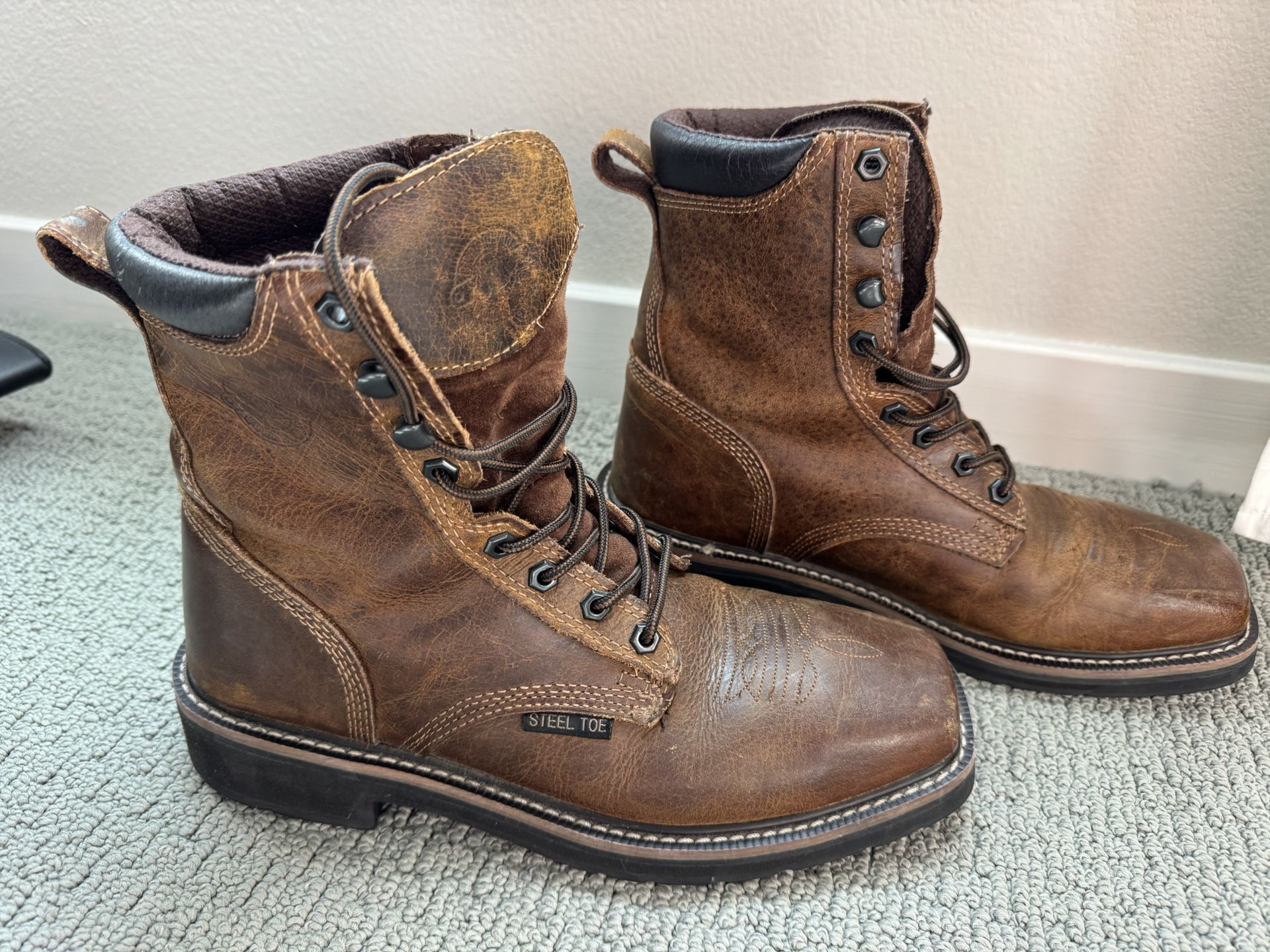 JUSTIN MEN'S RUGGED TAN SQUARE STEEL TOE WORK BOOTS