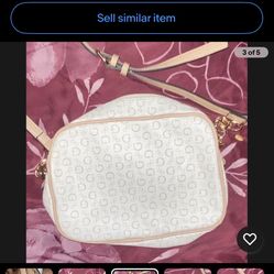 GUESS White Beige Logo Shoulder Bag Gold Hardware Zip Closure Women’s Designer