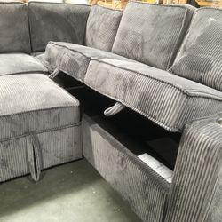 New Sectional Sofa With Pull Out And Storage Soft Fabric Couch Sofa Bed USB