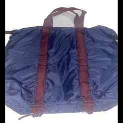 VINTAGE PIERRE CARDIN DUFFLE BAG NAVY BLUE MAROON 15" X 13" X 6"
