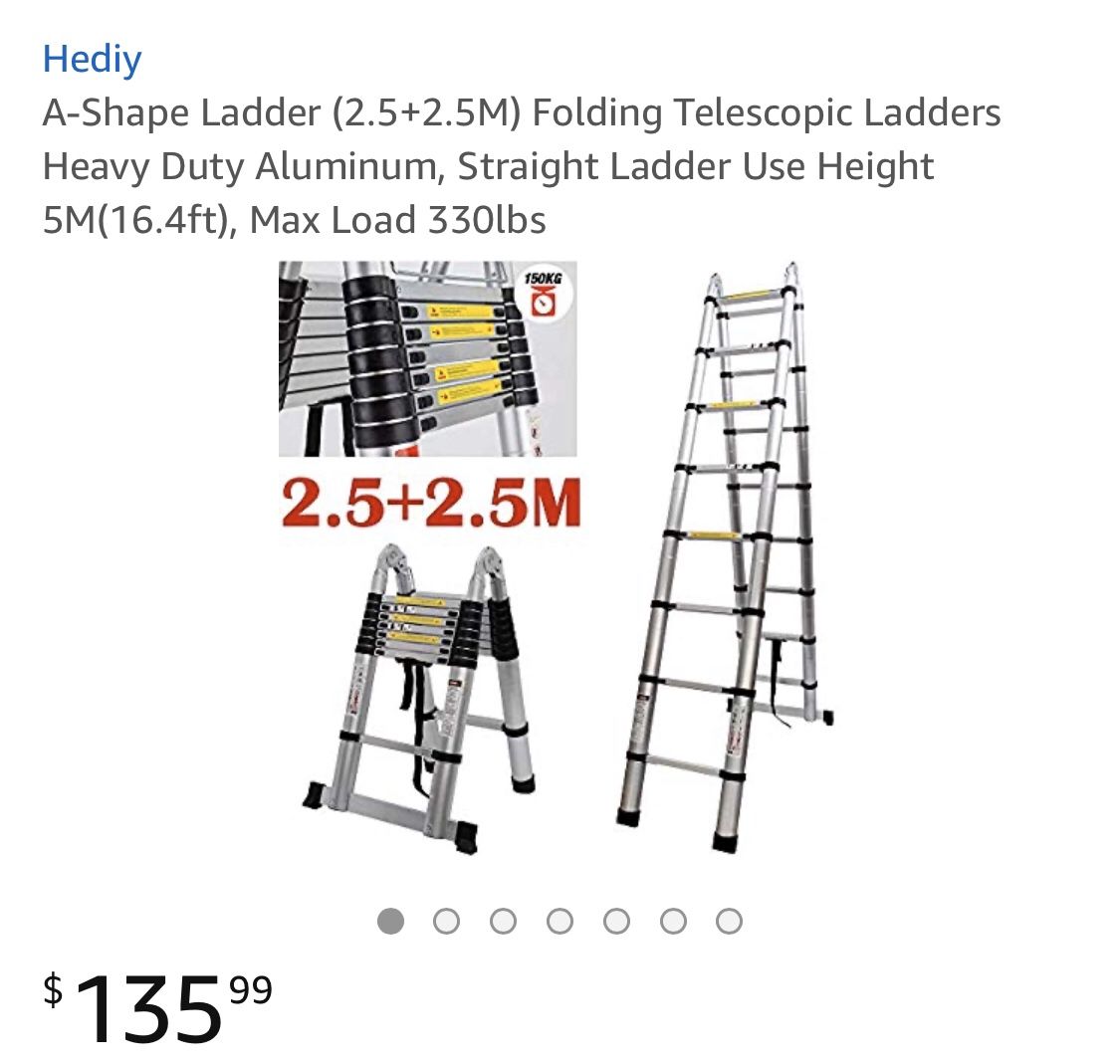 A-Ladder 2.5+2.5 folding telescopic Ladder heavy duty aluminum, straight ladder use height 5m(16.4ft) Max load 330lbs brand new